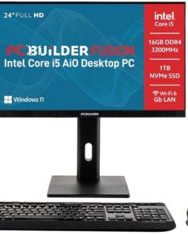 PCBuilder Fusion (Intel Core i5 4.7GHz, 16GB DDR4, 1TB SSD, 24″ Full HD) All-In-One Desktop PC
