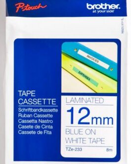 Brother 12mm Blue-on-White Laminated Tape (8m)