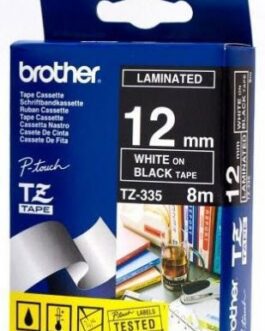 Brother 12mm White-on-Black Laminated Tape (8m)